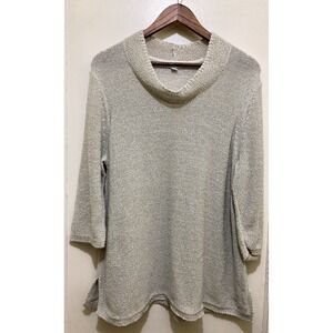 Pure Jill Womens Sweater XL Beige Gold Ribbon Knit Cowl Neck 3/4 Sleeve Pullover